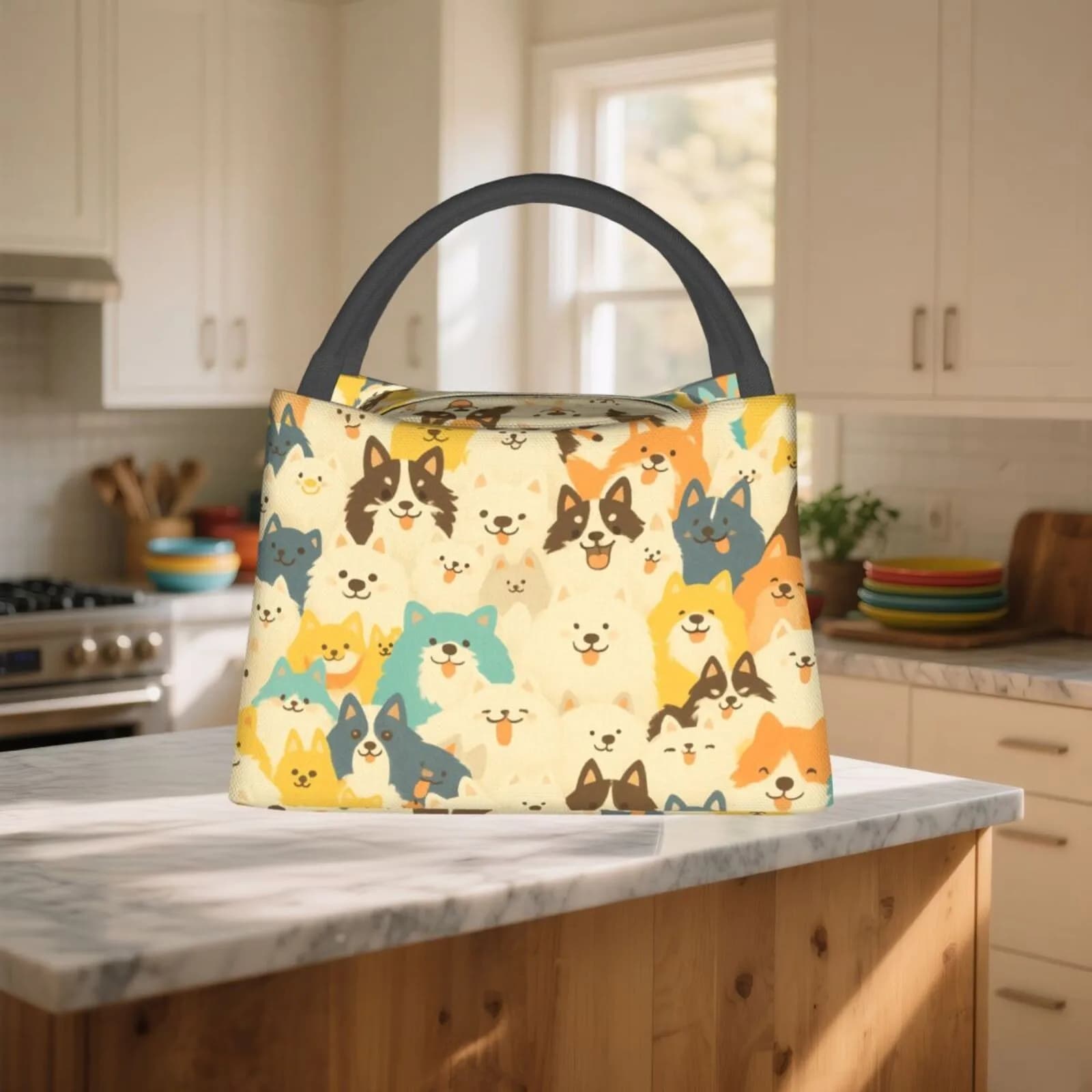 Cute Dog Faces Insulated Lunch Bag Reusable Thermal Food Container Durable Oxford Cloth Tote for Office Travel Picnic