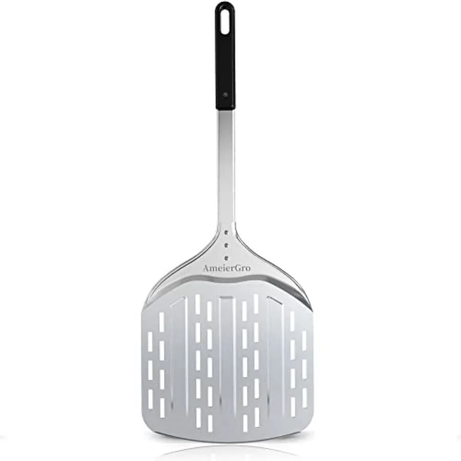 Pala per Pizza Perforata da 12 Pollici con Manico Lungo 31 Pollici, Spatola in Alluminio Anodizzato, Accessori per Forno Pizza per Pietra Refrattaria/Griglia