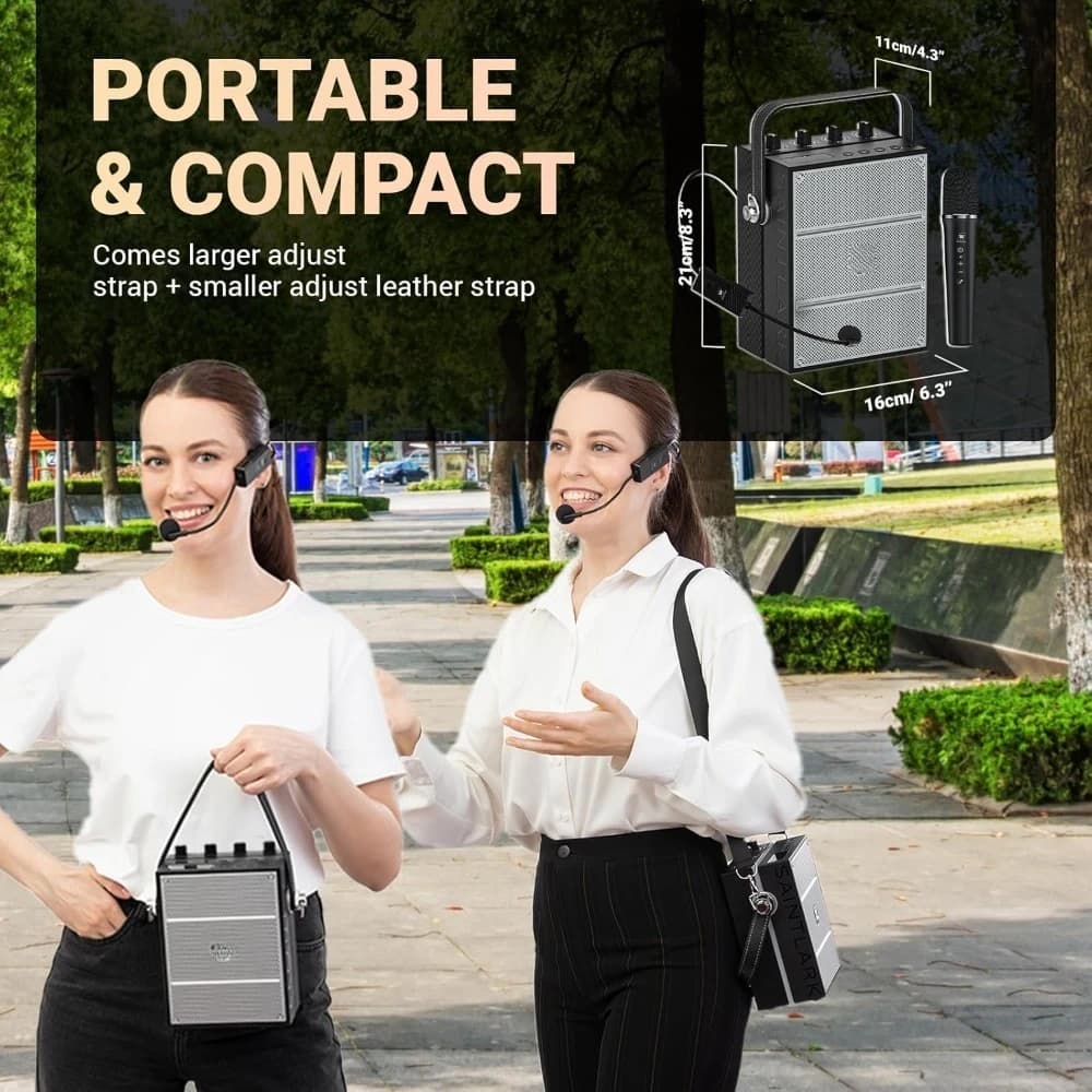 Amplificatore Vocale Wireless da 60W con Doppio Microfono, Sistema PA Portatile, Macchina per Karaoke per Insegnanti, Ingresso per Chitarra