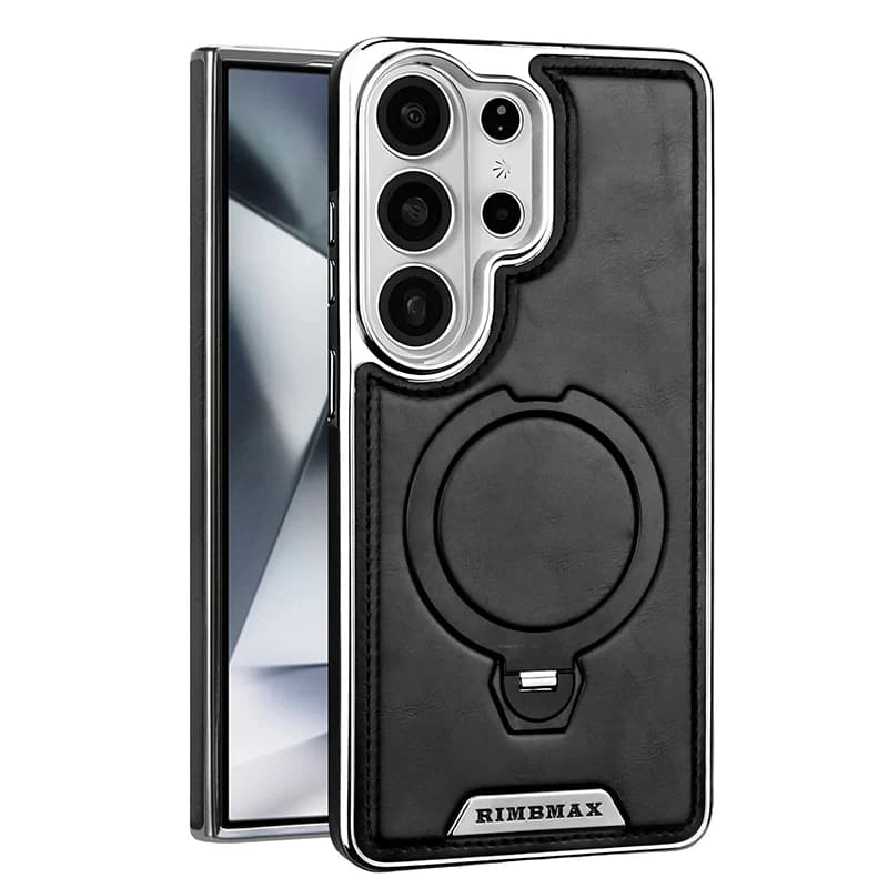 Magnetic Rotating Bracket Leather Case，For Samsung Galaxy S26 S25 S24 S23 Ultra S24 Plus Wireless Charging Plating Phone Cover