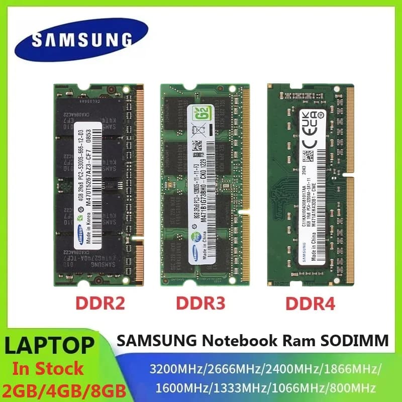SAMSUNG Memoria per laptop DDR4 DDR3 DDR2 SODIMM Ram 16GB 8GB 4GB 2GB 2400 1600 1333 800 667MHz Notebook ad alte prestazioni Sodimm RAM