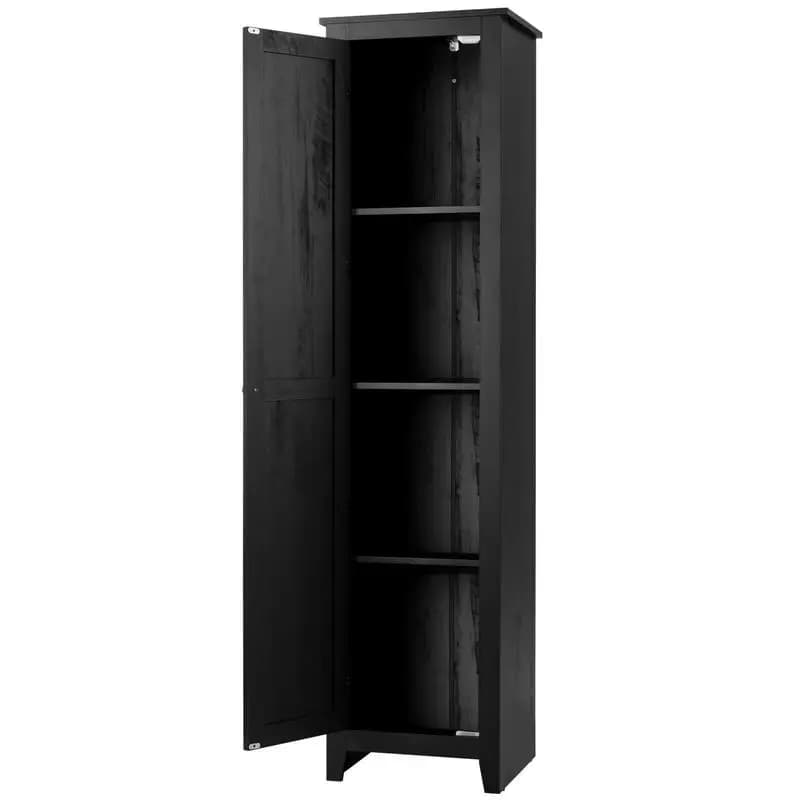 Linen Tower Bathroom Storage Cabinet Tall Slim Side Organizer with Shelf-Black