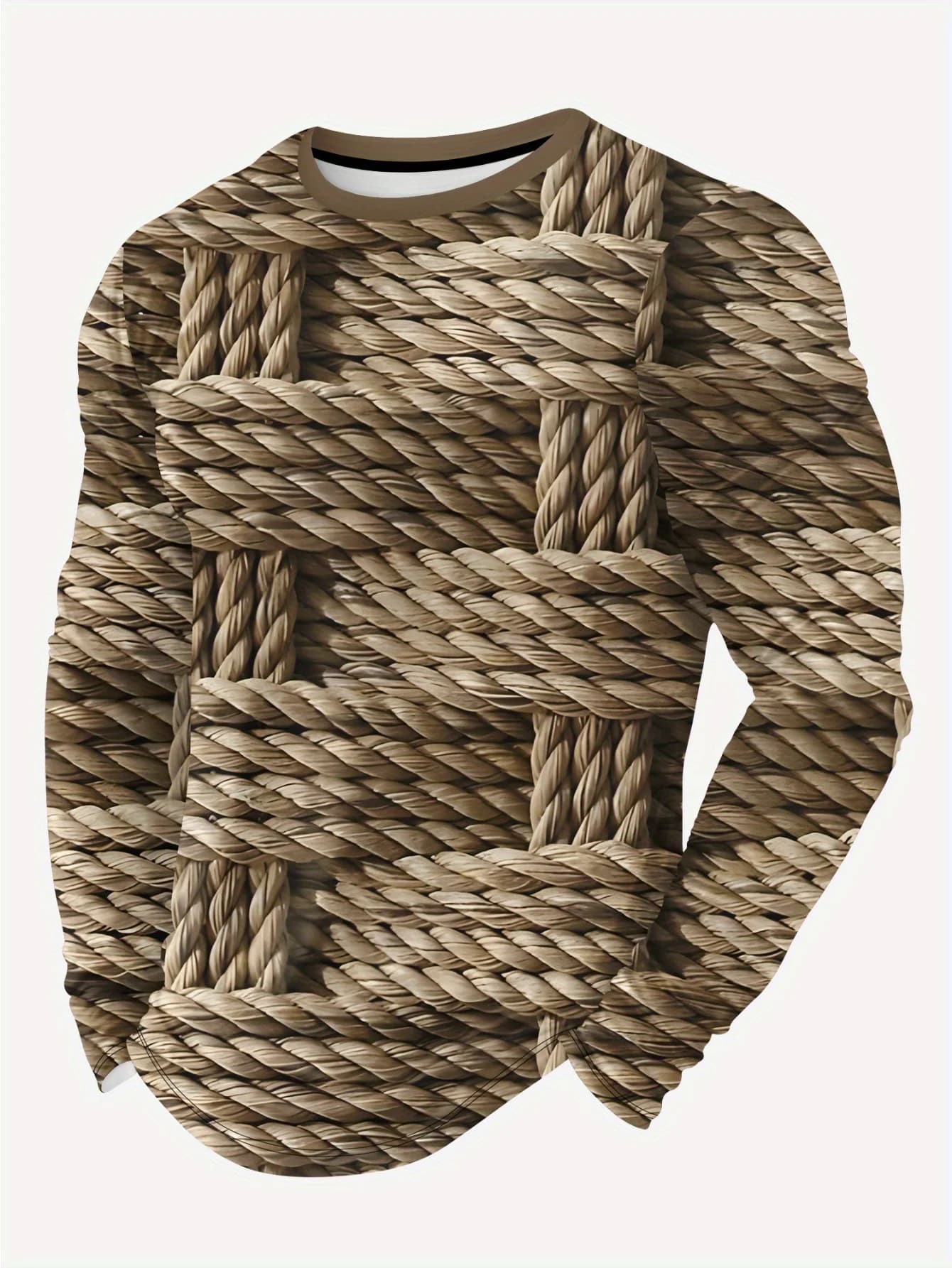 Men's T-Shirt with Long Sleeves with 3D Print to Geometric Pattern, Breathable, Comfortable, Slim Fit, Round Neck, for All Seasons, Top Sport Casual