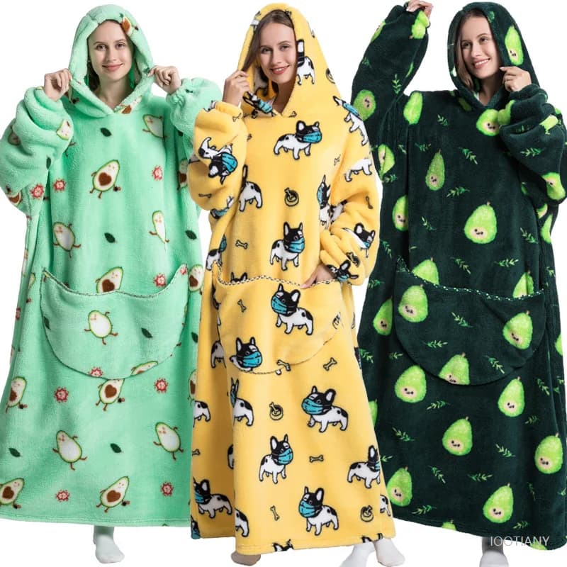 Cover in women's plush, man's, warm and thick, with hood, for adults, cosplay, cute cartoon, covered for TV, body, extra long pajamas for the house