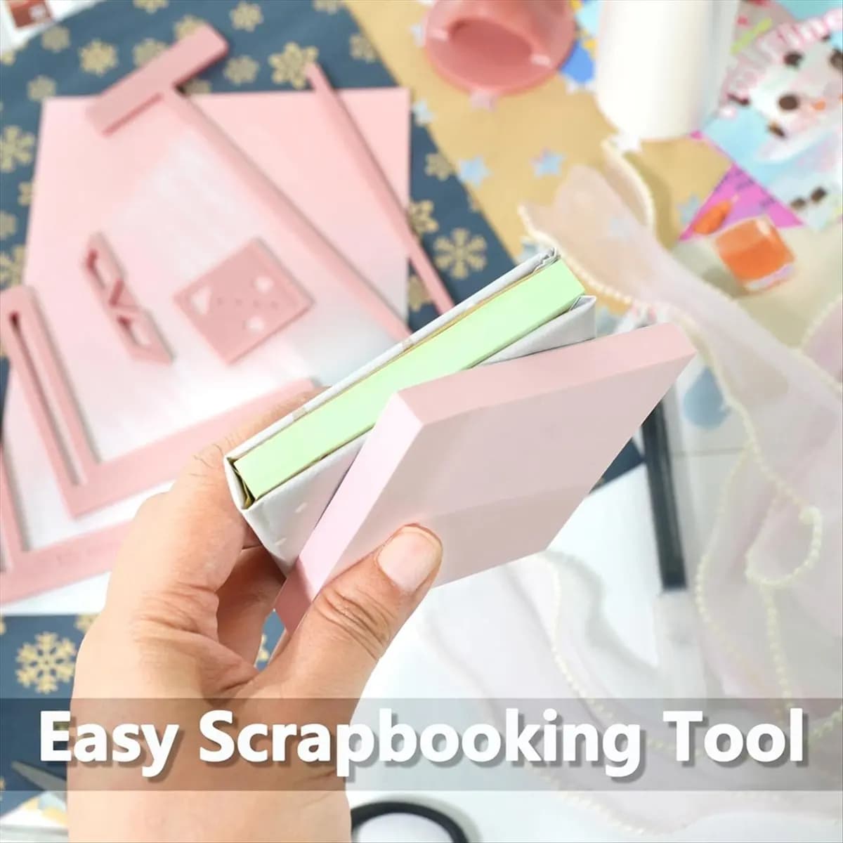 KSOL 6Pcs Bookbinding Easy Scrapbooking Tool for , Great Stencils and Cutter Guide Kit Can Be Made Into Notebook Pink