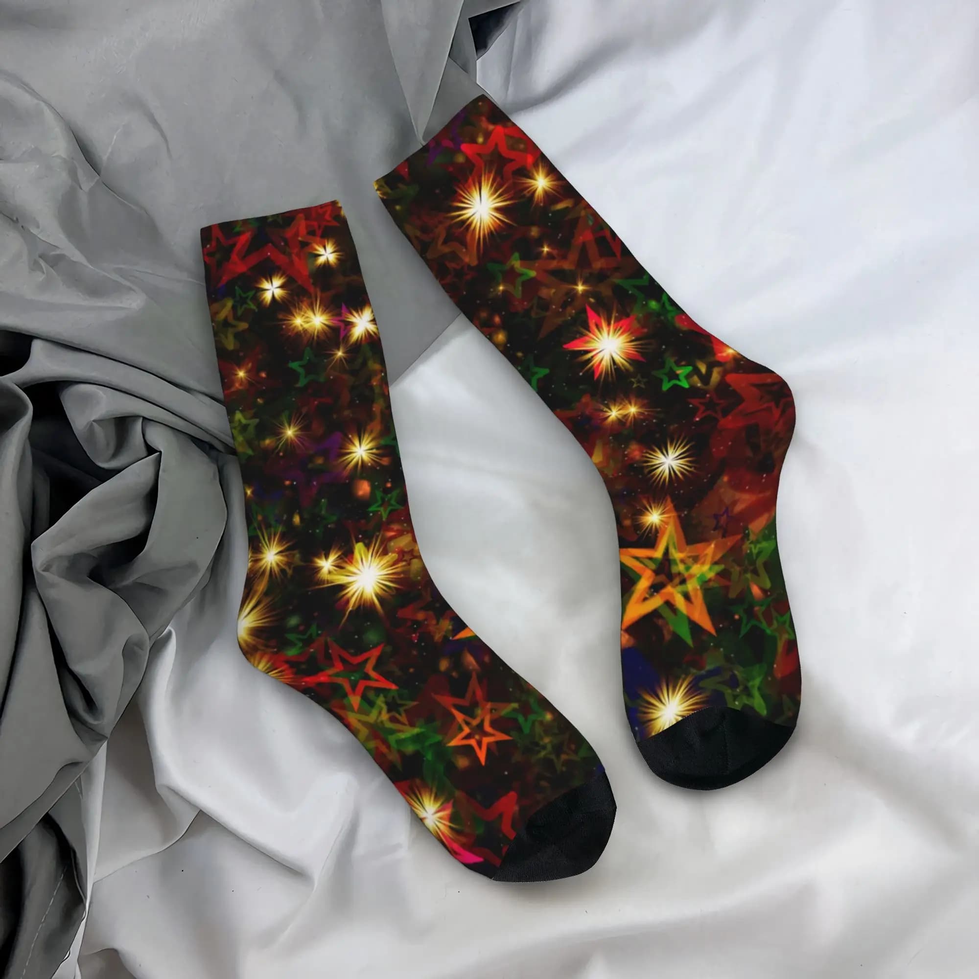 Custom Cute Men's Christmas Stars That Glitter And Glow1 Dress Socks Unisex Breathbale Warm 3D Printed Crew Socks