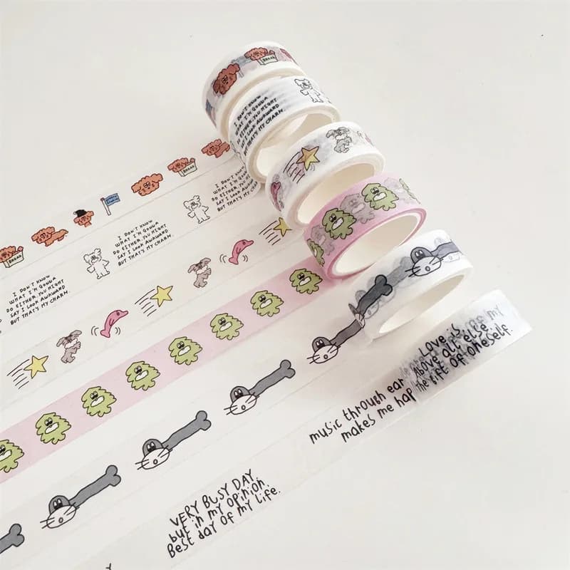 5m Washi Tape Ins Style Cartoon Dog Dolphin Kuromi Decorative Paper Tape Removable for Journaling Scrapbooking DIY Craft