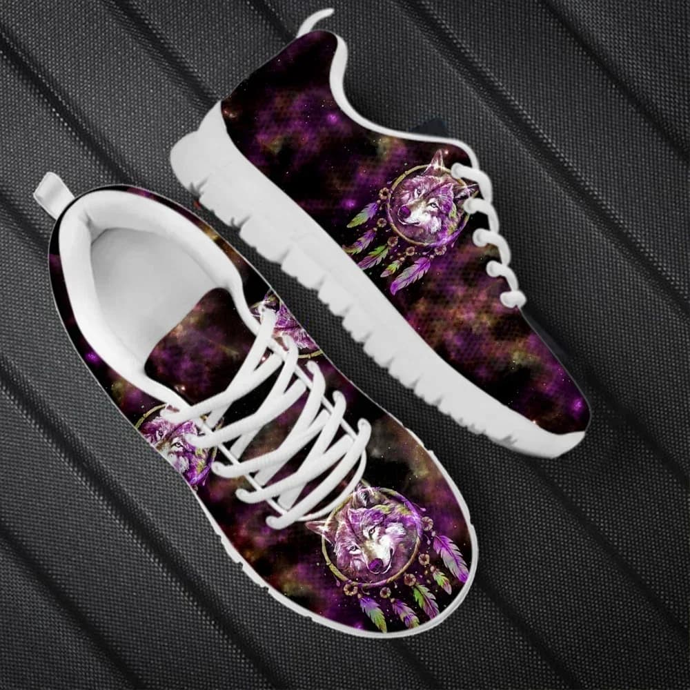 Galaxy Wolf Dream Catcher Print Ladies Lace-up Sneakers Casual Flat Shoes Wear Resistant Tennis For Women Mens Gift