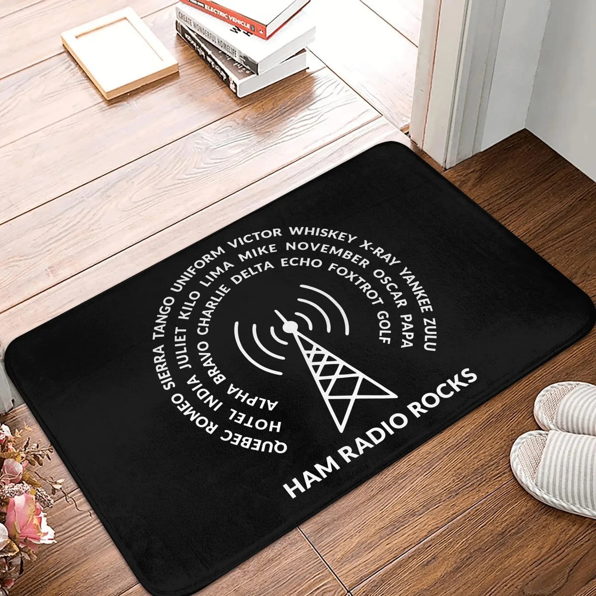 Tappetino Retro Radio Mat con Licenza per Operatore Radioamatoriale, Antiscivolo, per Cucina, Bagno, Soggiorno, Ingresso, Tappeto per Pavimento