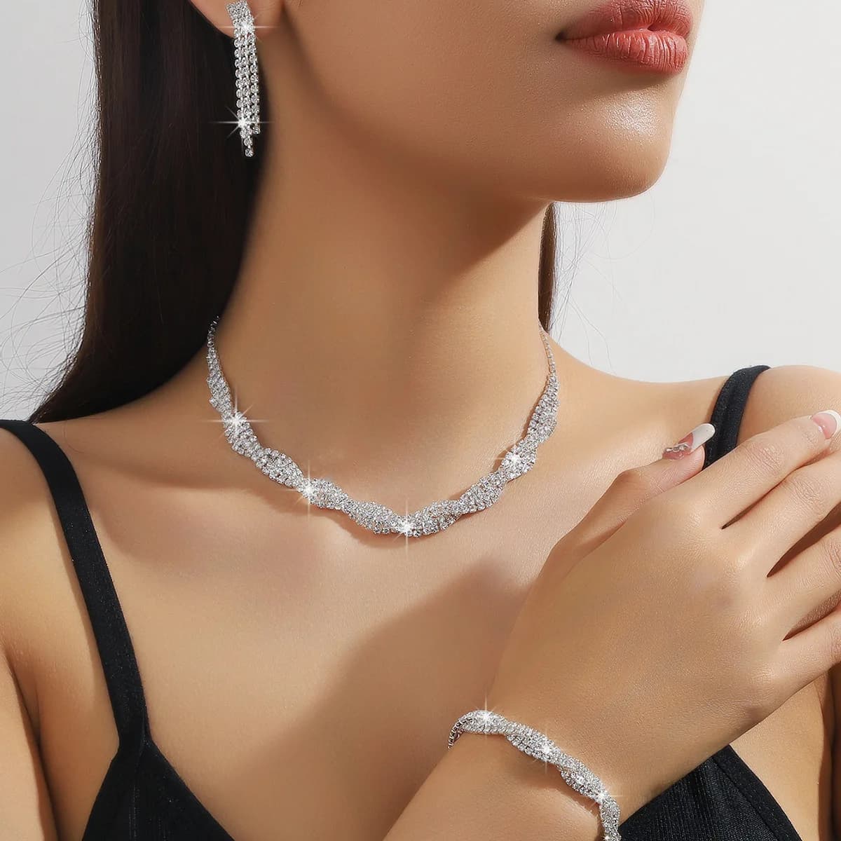 Collana con trapano ad acqua in rame lucido, orecchini, bracciale, donna, festa, cocktail, gioielli di moda quotidiani
