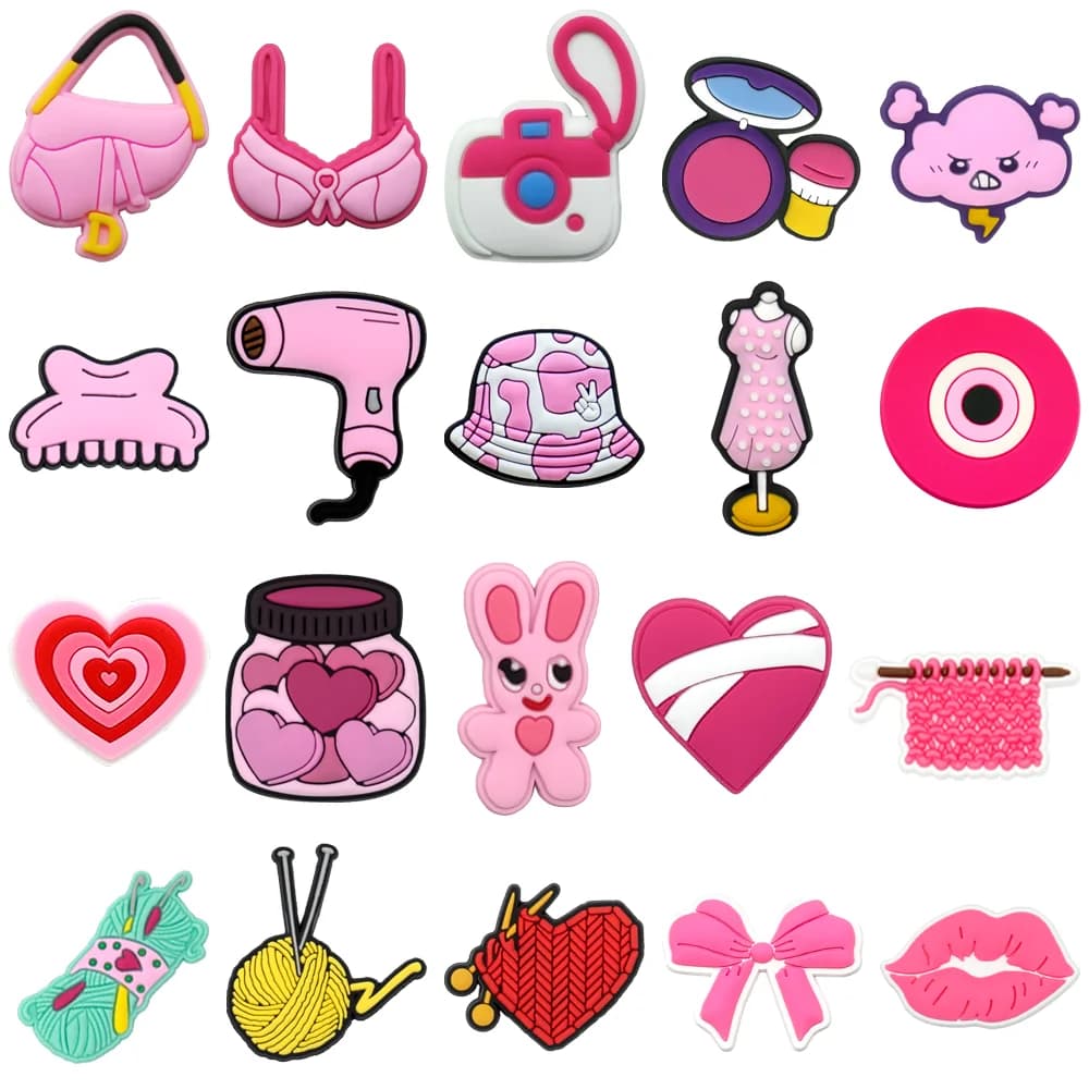 1/20PCS Knitted Shoe Charms for Girls, Camera and Heart-Shaped Charms for Shoes, Hairdryer Sandals Clogs Buckles