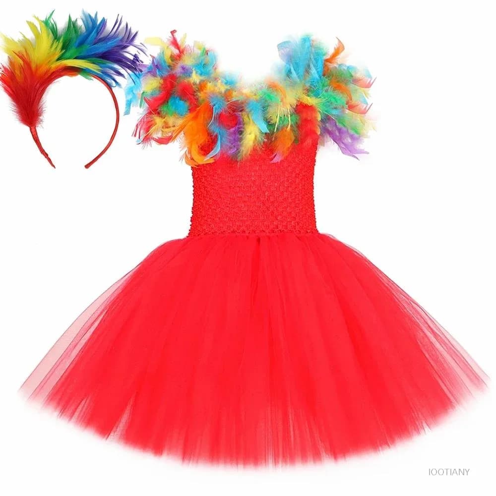 Abito da pappagallo ara cosplay per bambini con gonna a sbuffo di piume arcobaleno Costume cosplay per festa di compleanno di carnevale per bambine Se