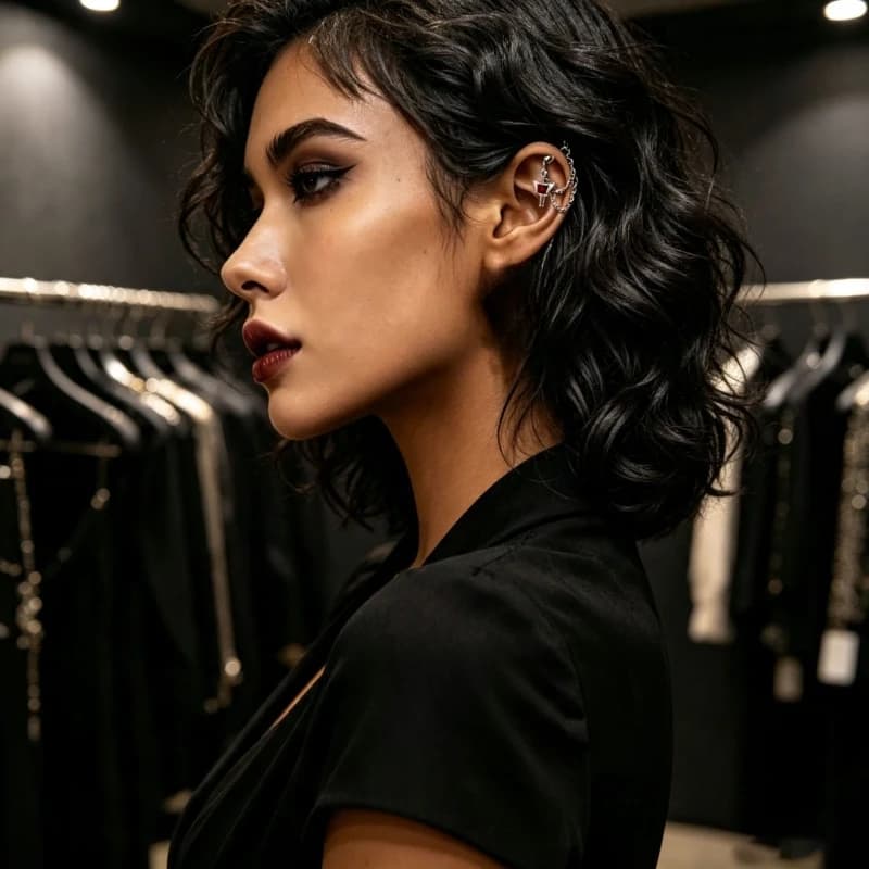 Trendy Y2K Punk Red Gem Sword Dangle Earrings Aesthetic Dark Gothic Chain Ear Cuff Tassel Earrings Cool Girl Streetwear Jewelry Gift