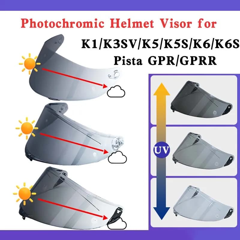 Photochromic Helmet visor for AGV K1/K3SV/K5/K5S/K6/K6S Replacement visor Pista GPR/GPRR CORSA R Visera Casco Moto Night Vision