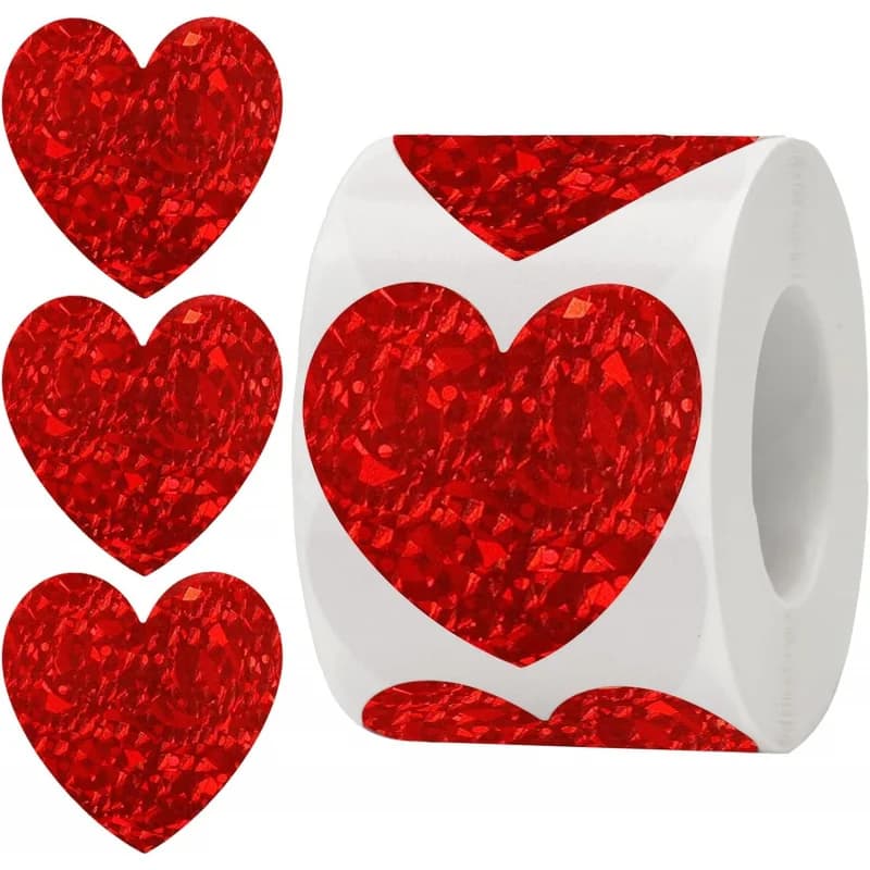 Adesivi a forma di cuore - 500 adesivi a forma di cuore per San Valentino, adesivo a forma di cuore rosso glitterato per sigillo di buste, compleanno, matrimonio