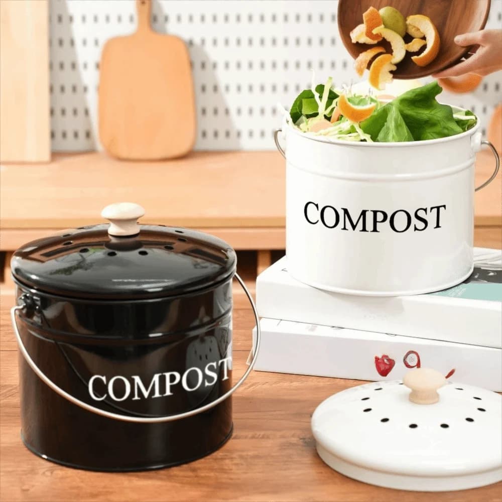 Odorless Kitchen Compost Bucket Activated Charcoal Filtration Large Capacity Kitchen Trash Bin Round with Lid
