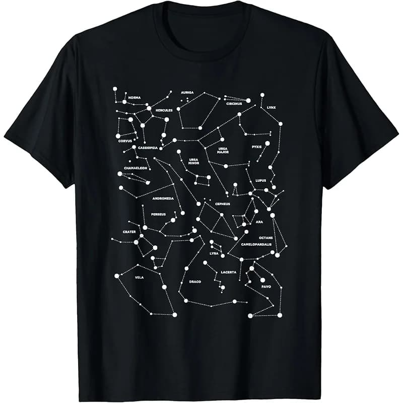 T-shirt girocollo nera da uomo T-shirt Stars Constellation WHX 180g