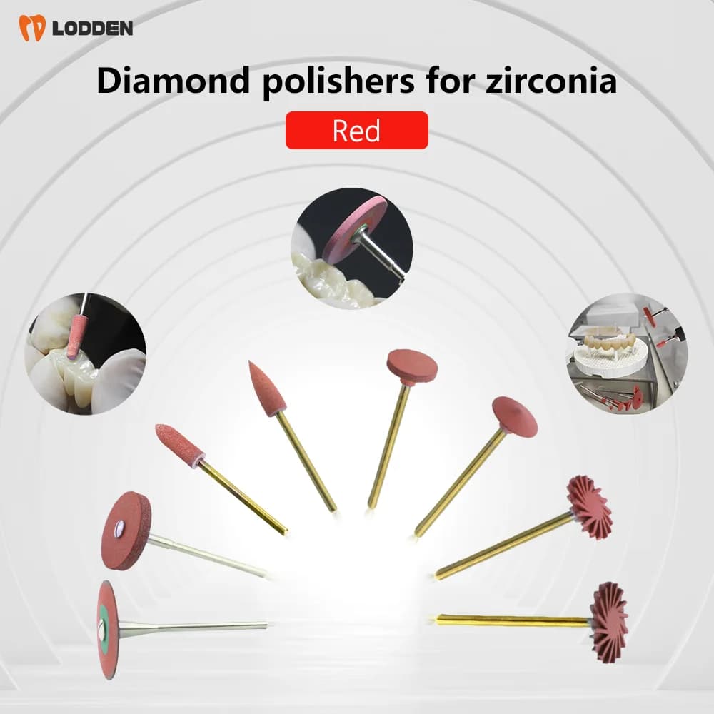 LODDEN 1 pz Lucidatrici diamantate fini rosse per Zirconia Dental Lab Strumenti di lucidatura D1F D203F D17F Odontoiatria Rettifica Pietre di ceramica