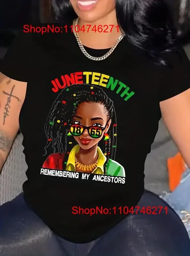 T-shirt casual Juneteenth taglie forti da donna Cartoon Figure Letter Print S vintage lavato unisex elegante allungato versatile