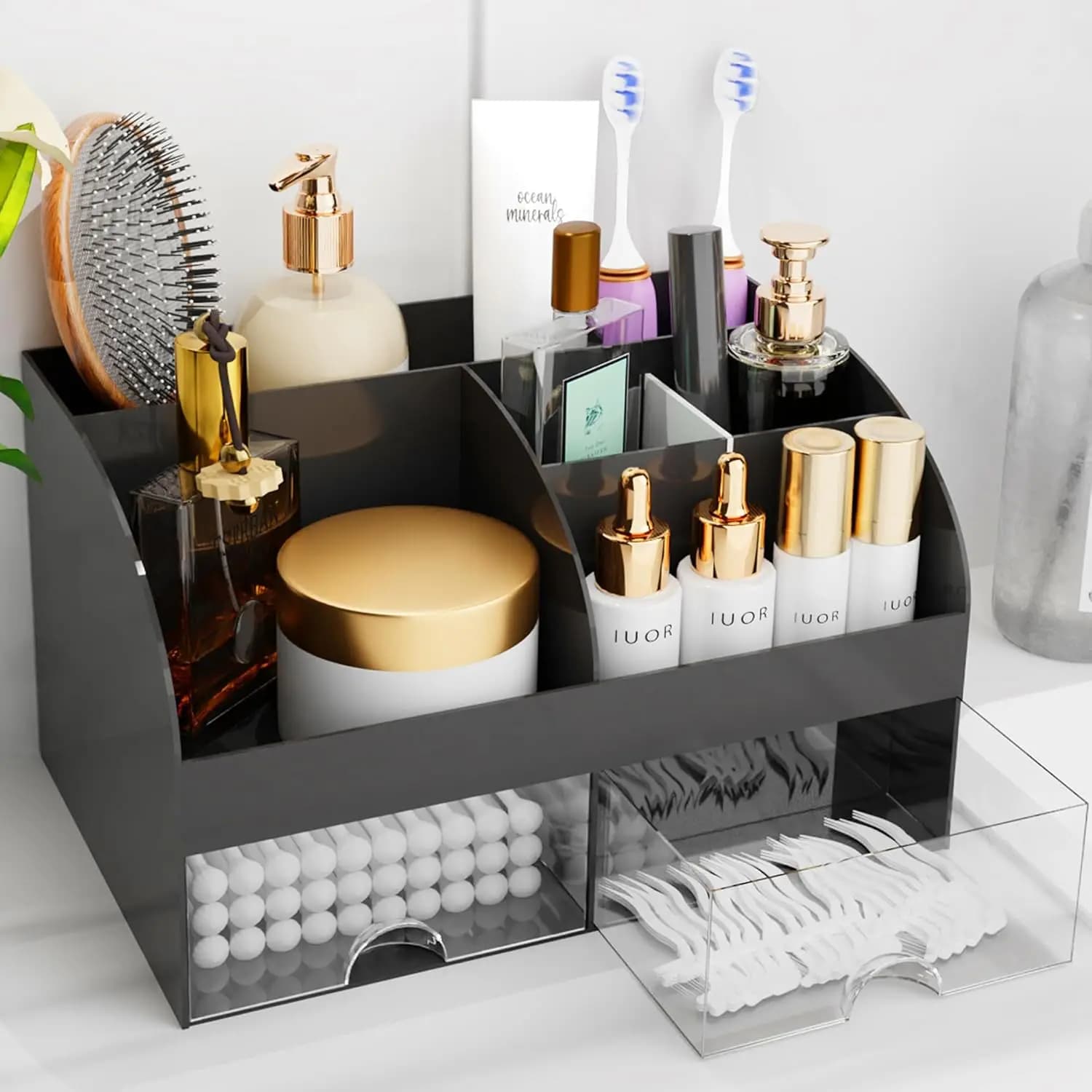 Organizer Compact for Cheats with Drawers, Cosmetic Container for Toeletta and Bathroom, Black Display