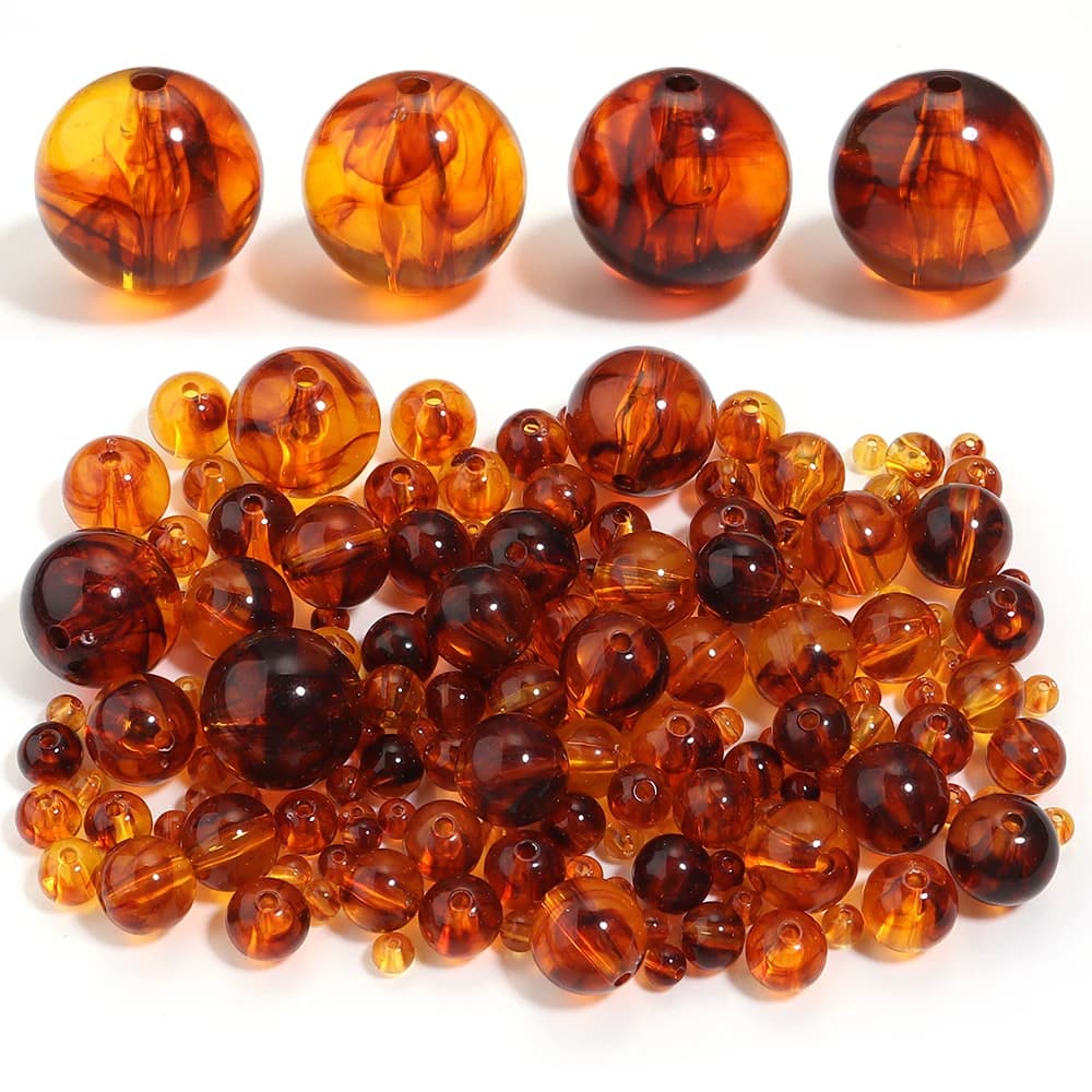 10-200pcs/lot Acrylic Beads 6/8/10/12/14/20mm Round Amber Beads Loose Spacer Bead For DIY Jewelry Making Bracelet Necklace
