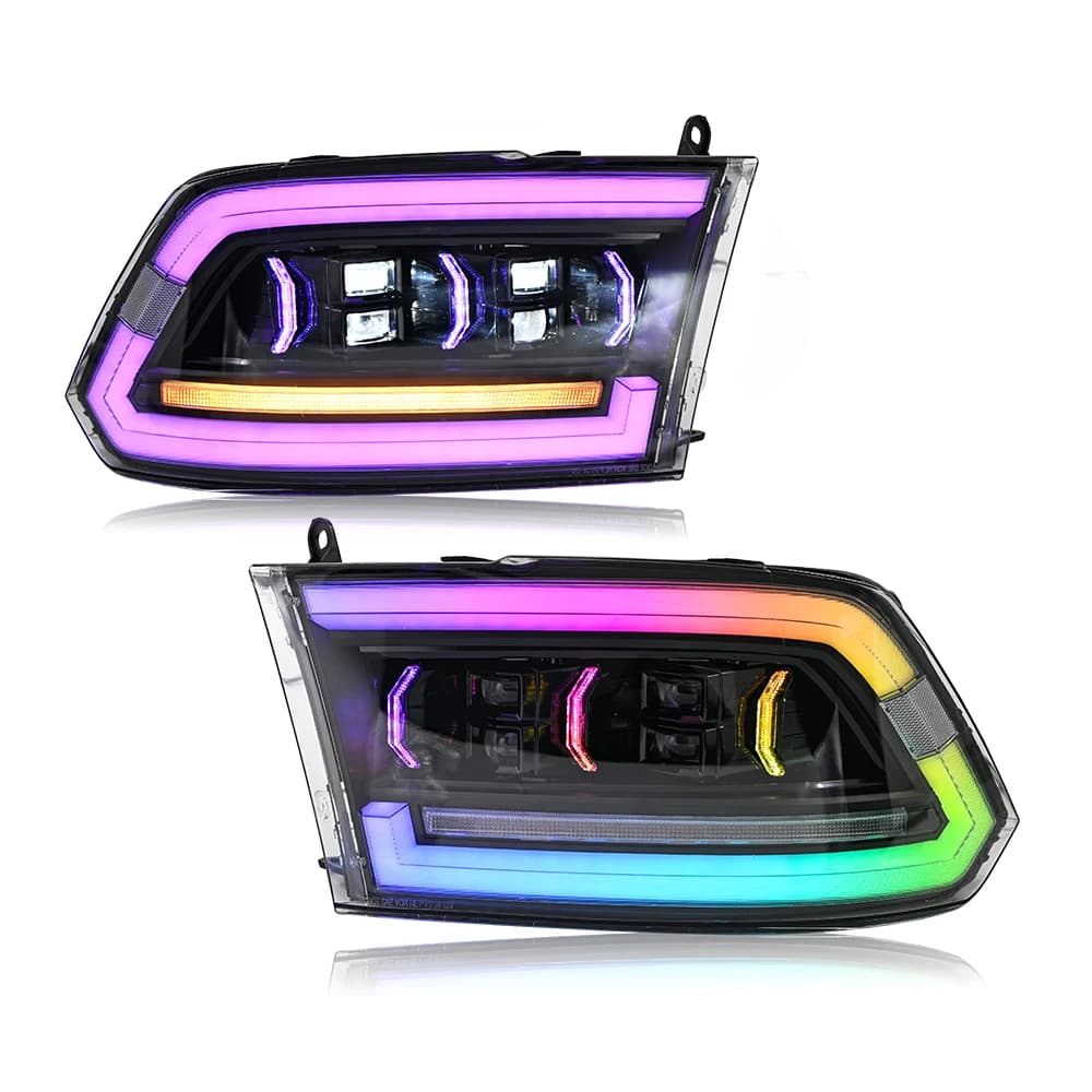 Fari a LED RGB per Dodge RAM 1500 2009-2018 RAM 2500 2013-2018 con animazione di avvio e indicatori di direzione sequenziali