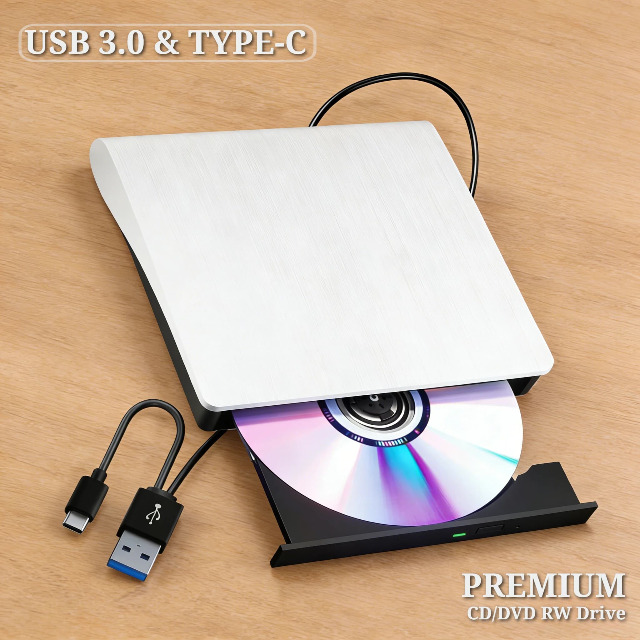 Masterizzatore/lettore DVD RW/CD esterno USB 3.0 ad alta velocità Plug-and-Play per Windows 11/10/8/7/Linux/OS