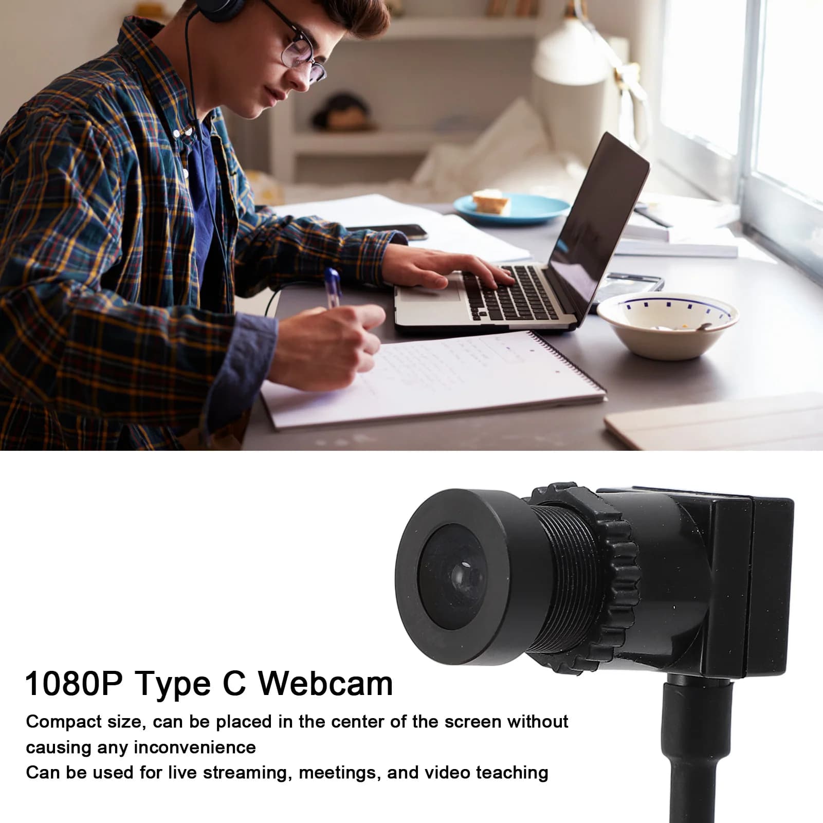 Webcam USB-C 1080P 1.5m Plug and Play con messa a fuoco fissa e microfono per Smartphone e Laptop - Telecamera Esterna per Smartphone