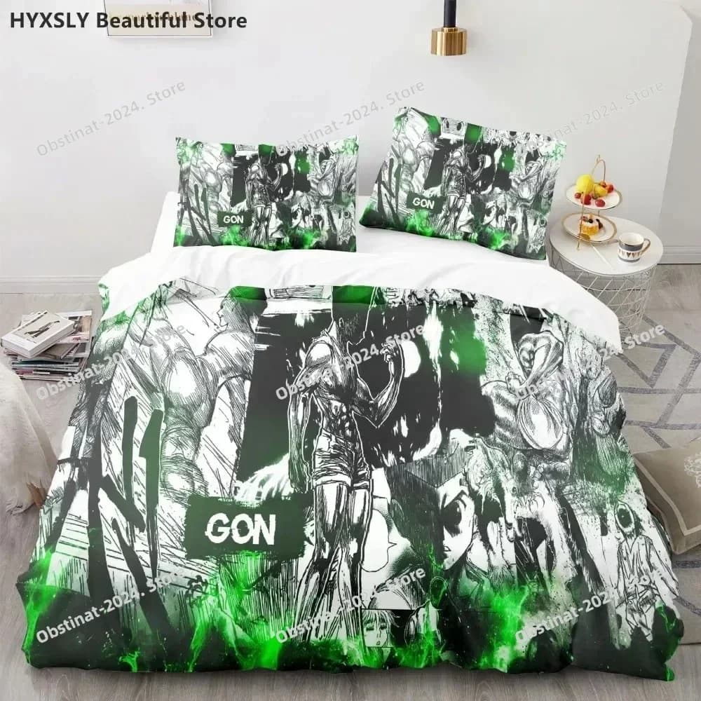 Hunter X Hunter Set biancheria da letto anime giapponese Stampato singolo Piumino trapunta Copripiumino Federa Set da 3 pezzi Bambini Taglia adulto