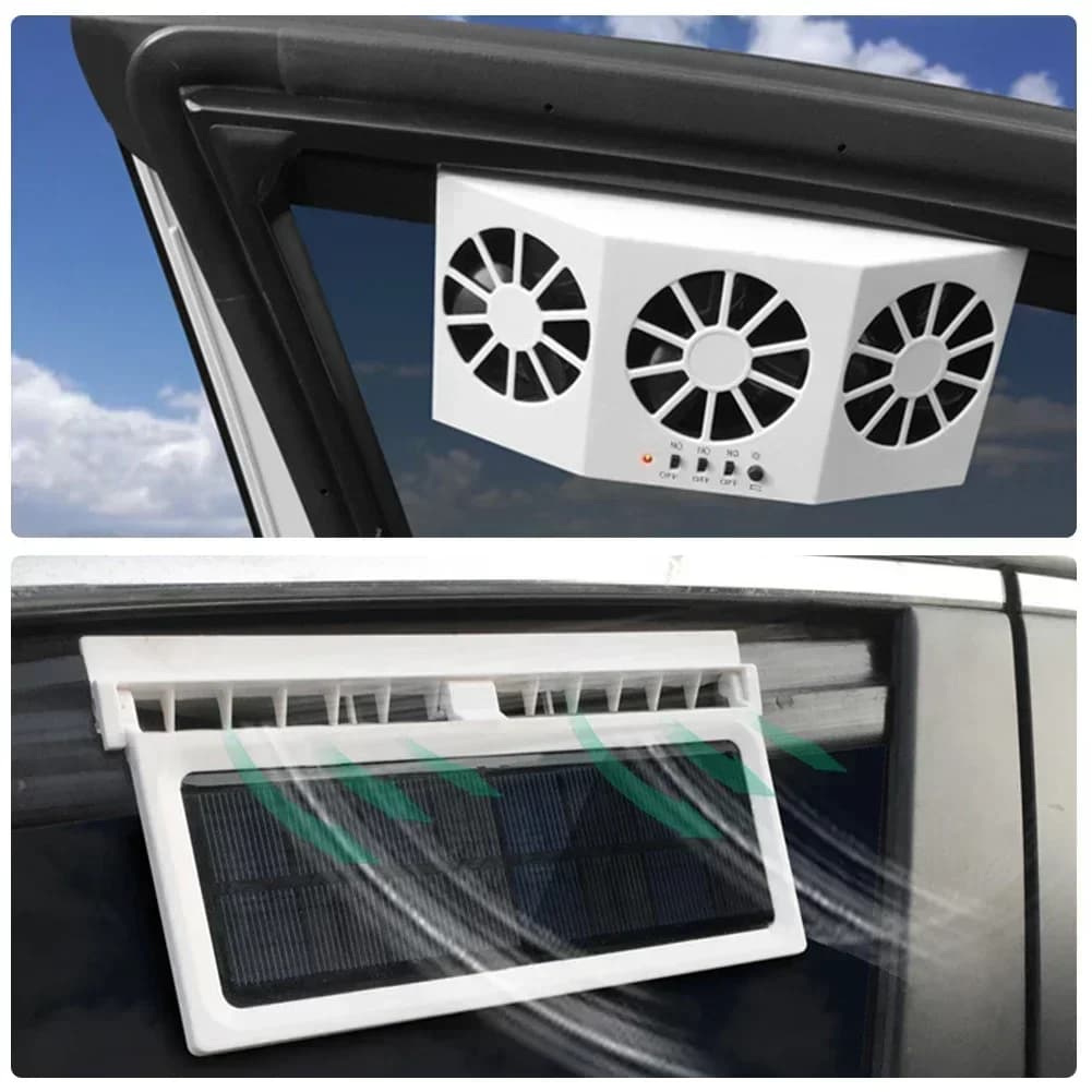 Nuovo Ventilatore per Auto USB Ricaricabile/Solare, Circolazione d'Aria, Raffreddamento e Dissipazione del Calore, Alta Potenza Eolica, Ventilatore a 2/3 Teste