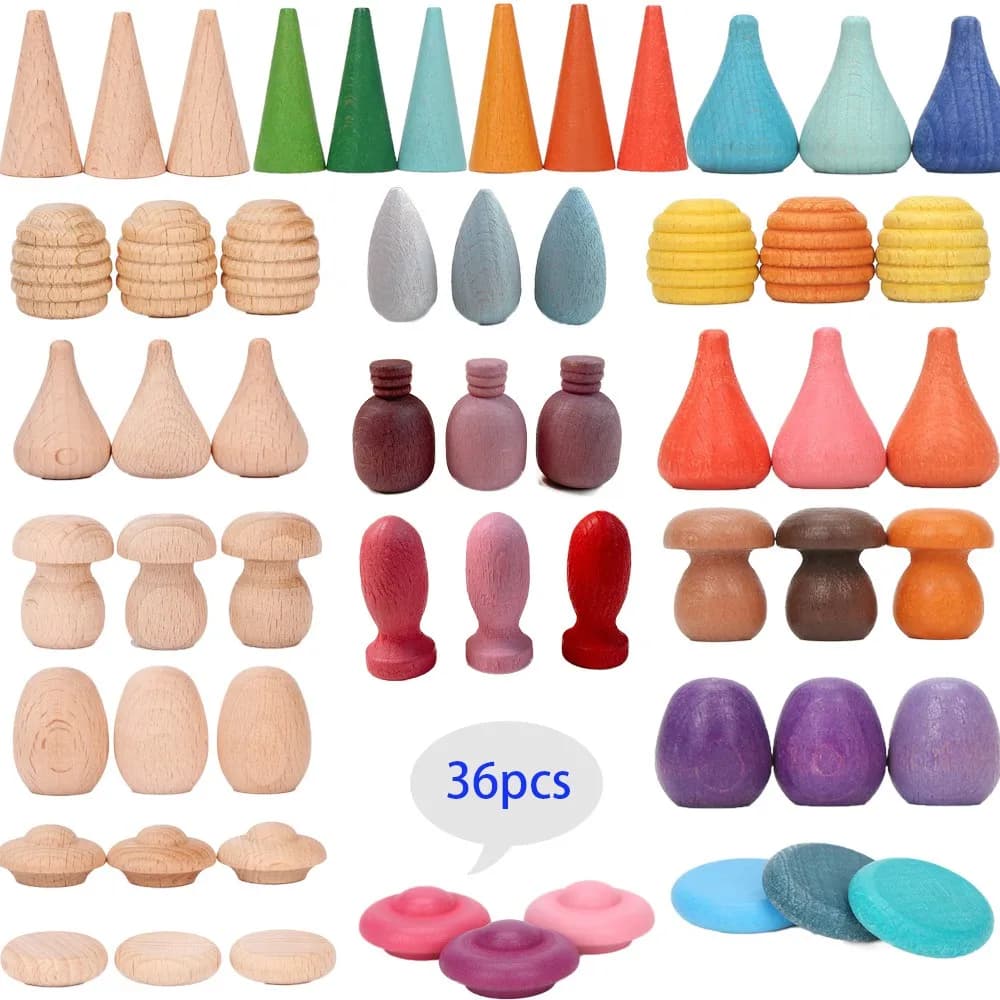 36 pz bambini parti sciolte giocattoli in legno per bambini faggio arcobaleno in legno impilatore nidificazione blocchi Puzzle coni albero di funghi Montessori a Hom