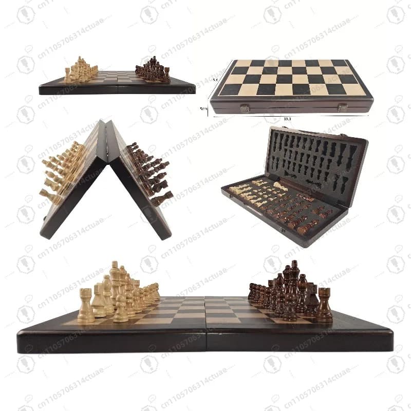 Set di scacchi magnetici in ebano premium da 15 pollici - Scacchiera portatile pieghevole per uso domestico, viaggi e all'aperto