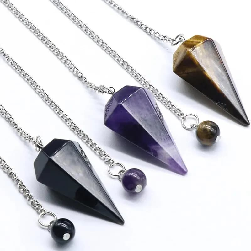 20x37mm Forma di cono esagonale Pietra naturale Ciondolo di ametista rosa Viola Meditazione Guarigione Pendolo ipnotico Accessori per gioielli