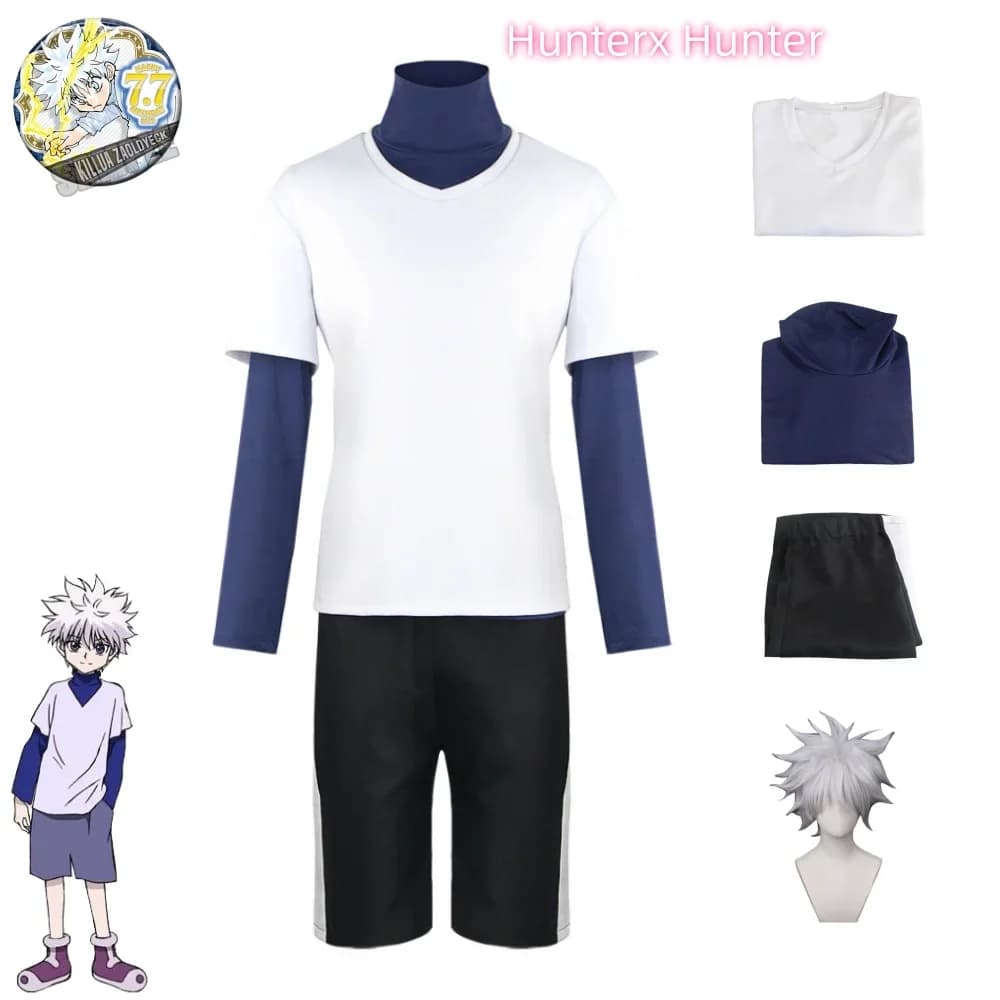Hunter x Hunter Killua Zoldyck Costume Cosplay Number 99 Distinctive Halloween Christmas Day Dress Cosplay Shirt Short White Wig