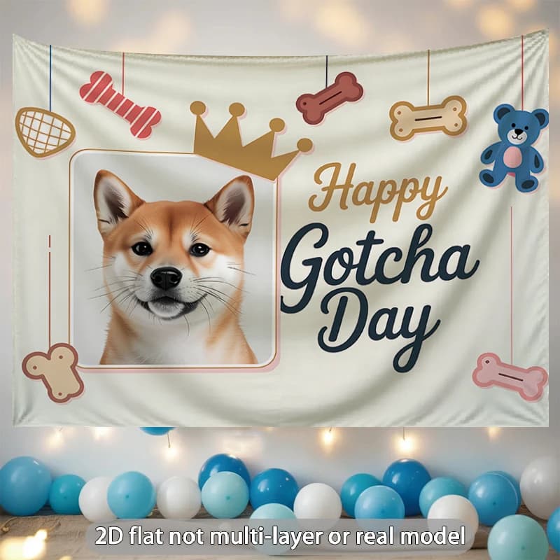 1pc Personalized Shiba Inu Happy Gotcha Day Tapestry, Custom Pet Memorial Wall Hanging Decor for Dog Lovers
