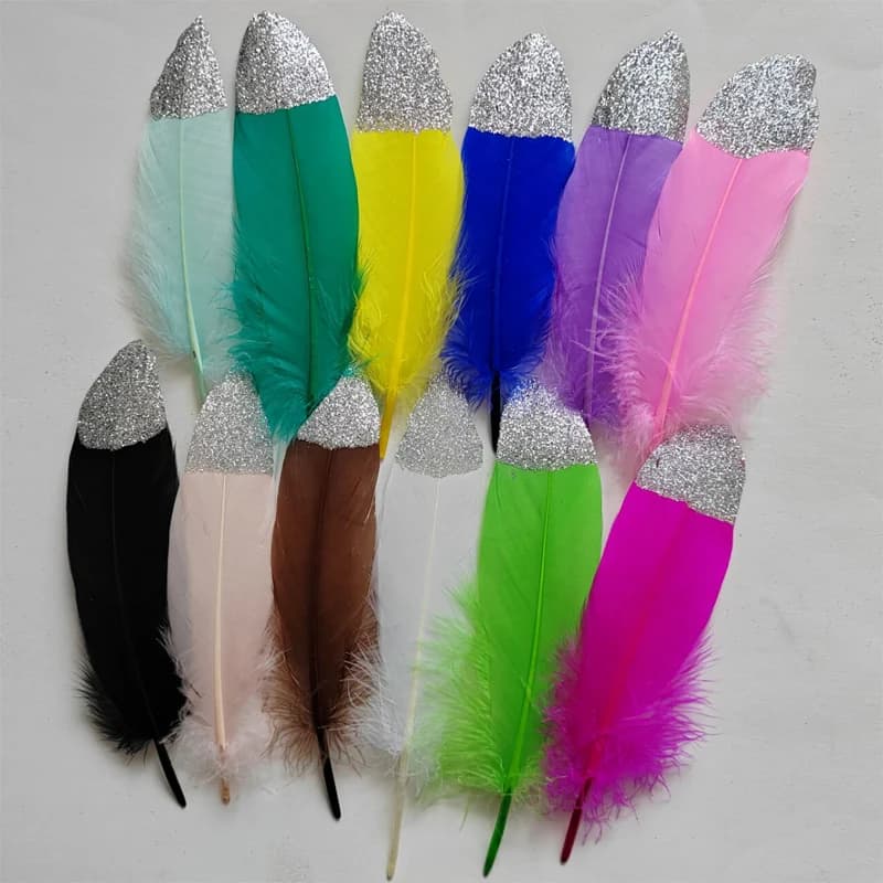50Pcs Silver Glitter Dipped Goose Satinettes Feathers Silver Swan Plumes Dream Catcher Accessories DIY Jewelry Creation Feather