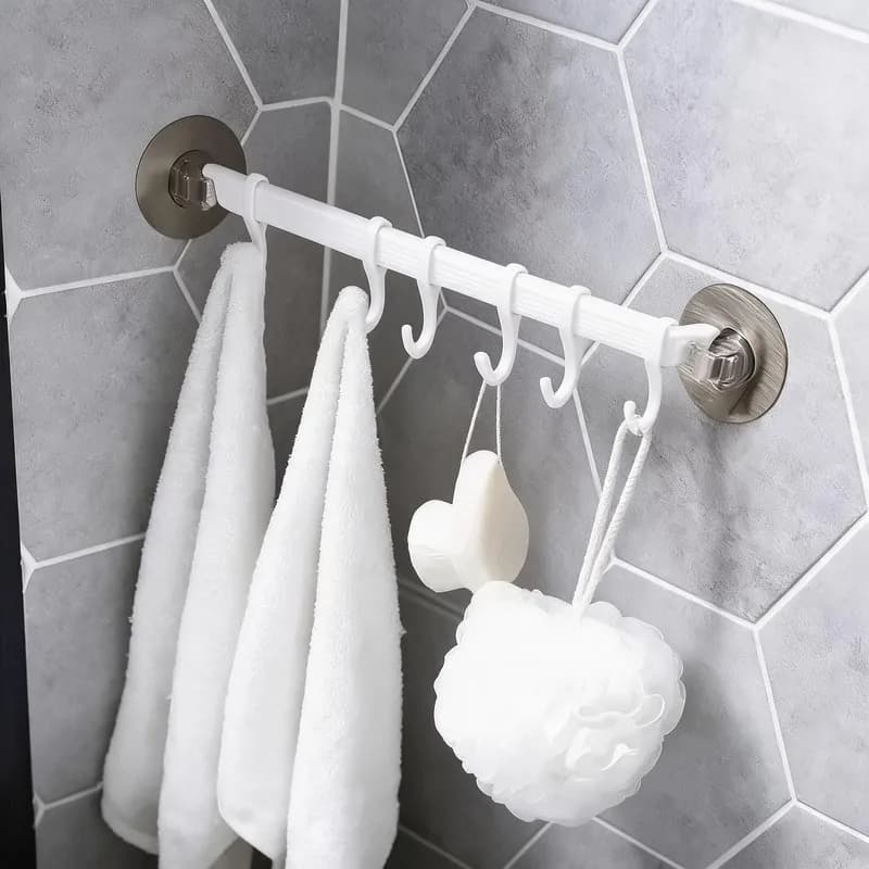 Gancio a ventosa bianco da 1 pezzo, 6 file, per cucina e bagno, appendiabiti ad angolo senza lasciare segni