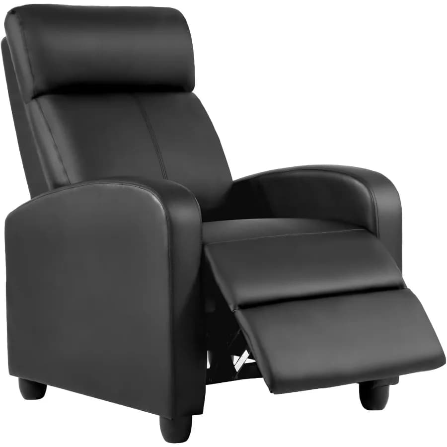 Poltrona Reclinabile BestMassage Senza Funzione Massaggio, in Pelle Nera con Supporto Lombare Regolabile, Schienale Reclinabile, Braccioli Larghi e Poggiapiedi