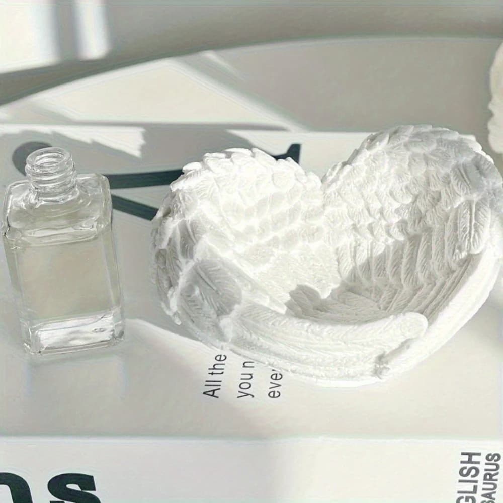 Stampo in silicone a forma di cuore con ala d'angelo da 1 pezzo con design ad ala a strati - Stampo in silicone flessibile e riutilizzabile per gesso, cera, artigianato in resina