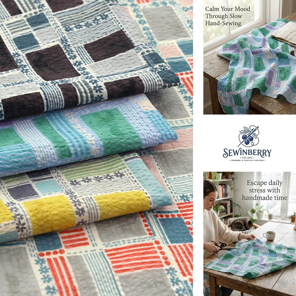 Geometric Patchwork Plaid Crinkle Fabric Stress-Relief DIY Sewing Material For Dress Blouse Fat Quarter Patchwork Home Decor