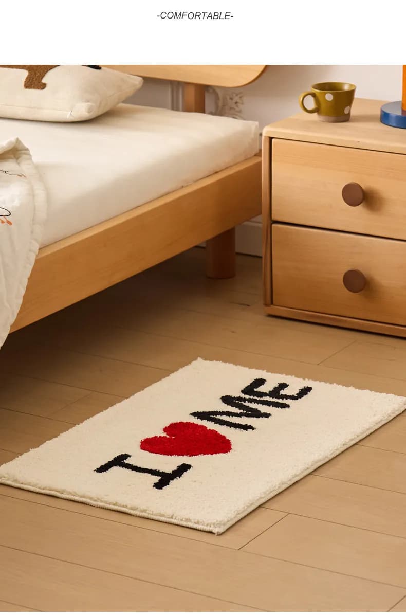 VIKAMA Tappetino con slogan a forma di cuore curativo, tappetino decorativo personalizzato antiscivolo in peluche per camera da letto per spazi di vita alla moda: forniture per la casa