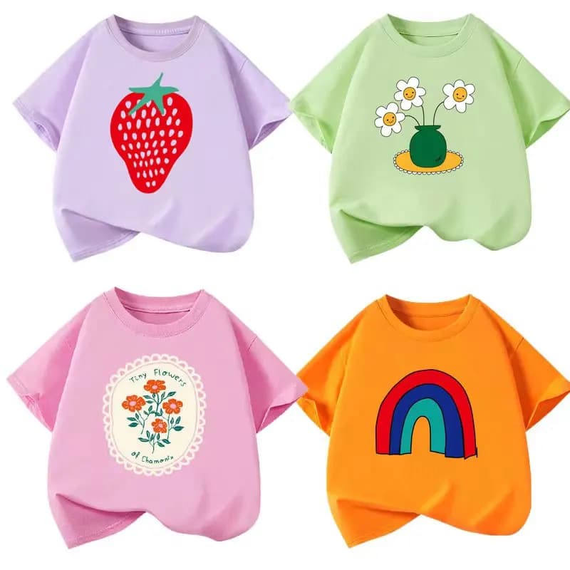 T-shirt a maniche corte per bambine, camicetta estiva 2025 per adolescenti, uniforme scolastica, magliette in cotone, abbigliamento per bambini, capispalla per neonati