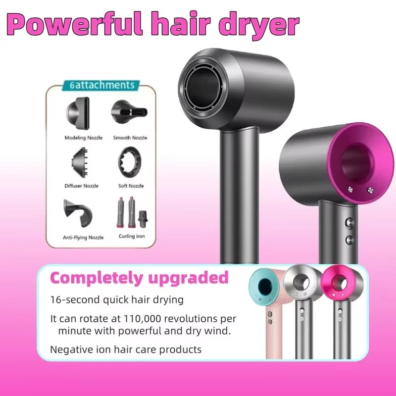 High-speed hair dryer with negative ion hair care function, equipped with a curling nozzle, suitable for home use