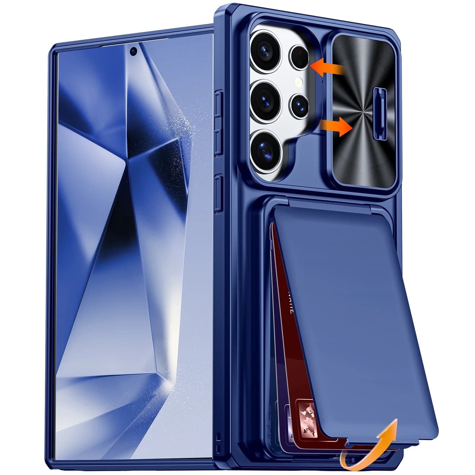Custodia per Galaxy S24 Ultra, con protezione fotocamera, porta carte [Blocco RFID], custodia a portafoglio antiurto di grado militare da 12FT - Blu