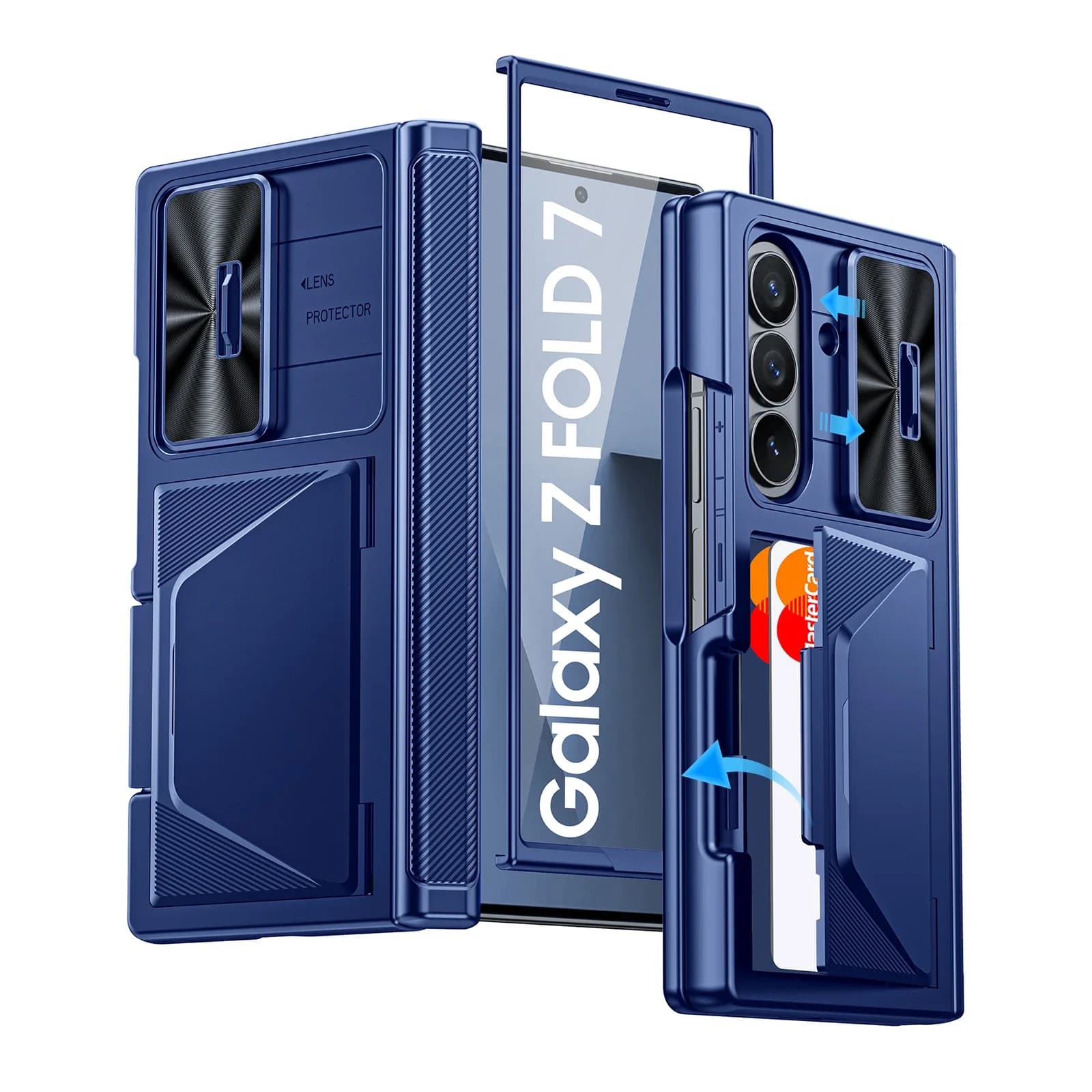 Custodia per Samsung Galaxy Fold 7, con porta carte RFID, protezione HD, copri fotocamera scorrevole, custodia a portafoglio antiurto - Blu
