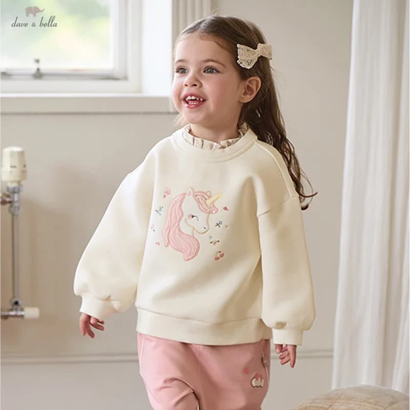 Dave Bella Girls Sweatshirt Long Sleeve Pullover Autumn Spring Sportswear Clothes Cute Sweet Lace Casual Children Tops DB3263207