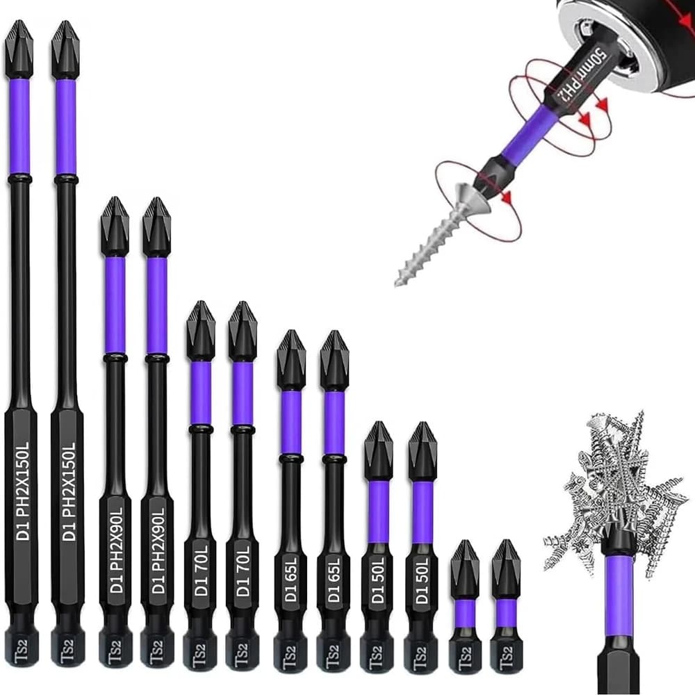 6/12 pieces magnetic screwdriver tips for impact Phillips anti-slip shockproof steel tips tied with hexagonal coding suitable for electrical tools