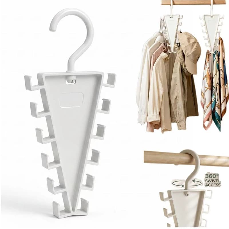 V-Shape 12-Hook Rotating Hanger Space Saving Closet Organizer Wardrobe Storage Rack for Clothes, Hats, Scarves, Ties