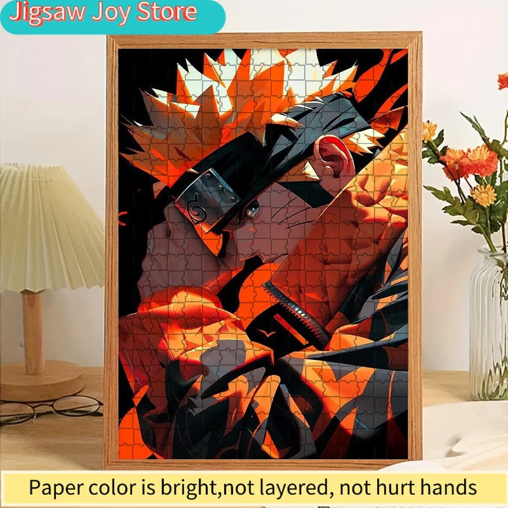 Puzzle di Carta con Ritratto Intenso di Naruto Uzumaki, Puzzle di Carta con Design Audace in Arancione e Nero del Personaggio Anime, Puzzle Creativo in Carta