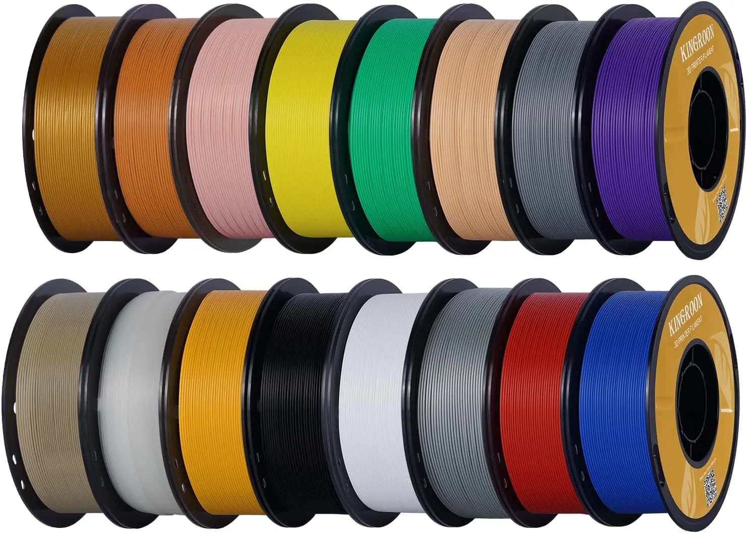 3D Kingroon PLA Printer Filament, 16 Roll Pack, Dimensional Accuracy +/- 0.02 mm, 16 kg coil (35.2 pounds), 1,75 mm, 16 Colors